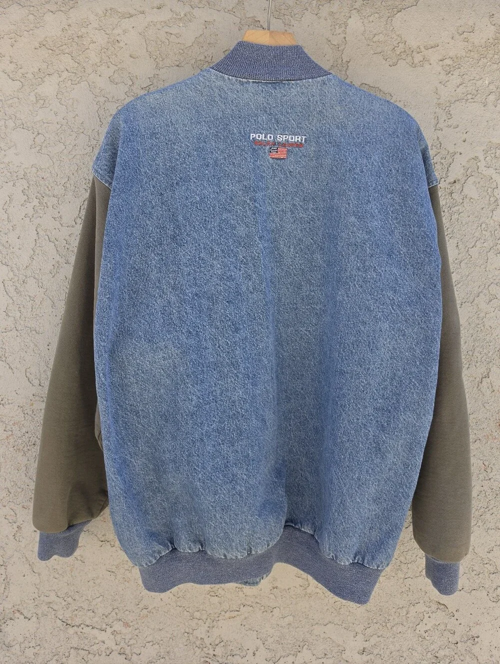 Vtg 90s Polo Sport Ralph Lauren Denim Varsity Bomber Jacket Men’s XL Blue Green